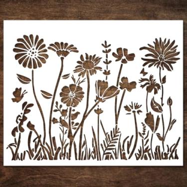 Imagem de DLY LIFESTYLE Estêncil de flores silvestres grandes para pintura (30,5 x 30,5 cm) – Estêncil reutilizável para artesanato, tela, papel, tecido, móveis – Estêncil grande DIY para pintar em paredes