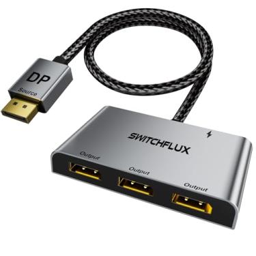 Imagem de SWITCHFLUX Divisor DisplayPort para adaptador de 3 monitores | 4K @60Hz| DP Splitter Display estendido 1 entrada e 3 saídas MST Hub para vários monitores compatível com PC, placa gráfica NVIDIA/AMD
