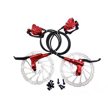 Imagem de WIROJ Conjunto de freio a disco hidráulico para mountain bike, kit de freio a disco dianteiro e traseiro para bicicleta MTB XC trilha, e-Bike, Fat Bike, kit de atualização para freio de disco mecânico (vermelho - conjunto de freio a disco hidráulico de bicicleta)