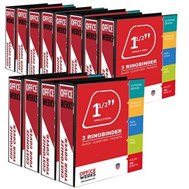 Imagem de Fichário com 3 anéis, fichário profissional em D de 3 cm, pasta de apresentação para páginas padrão 21 x 28 cm com bolsos, fichário preto com visão cristalina (pacote com 12)