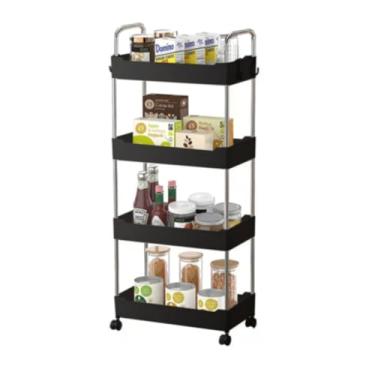 Imagem de Carrinho Organizador, Carrinho de Prateleira, Carrinho Organizador com Rodinhas, Carrinho Multiuso Organizador Prateleira Cozinha 4 Andares (Preta)