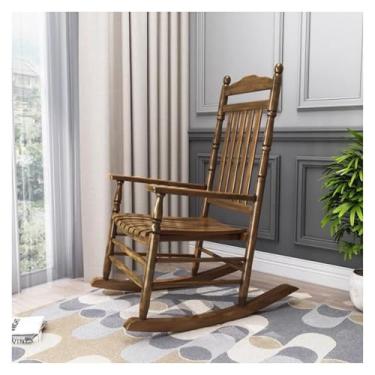 Imagem de Cadeira de balanço de madeira maciça, cadeira reclinável para casa com braços largos, cadeiras de salão, varanda, cadeira de balanço para móveis internos e externos(Wood)