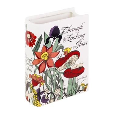 Imagem de Qianly Estatueta Decorativa de Livro de Cerâmica, Vaso de Flores, Ornamento Criativo, Suporte de Pincel de Maquiagem para Mesa, Escritório, Cabeceira, Armári, Branco