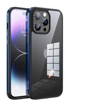 Imagem de Capa híbrida de pára-choque cinza titânio natural para iPhone 15 Pro Max 15Pro 14 Plus 13 12 14Pro 13Pro 12Pro 11 acessórios de capa de telefone, azul, para iPhone 14 Plus