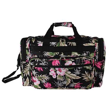Imagem de World Traveler Bolsa de viagem de 48 cm - Vinhas florais azul-marinho, Flores tropicais, One_Size, Bolsa esportiva com estampa floral, 48,26 cm (19")