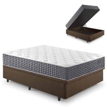 Imagem de Base Box Baú Casal 138x188 Linho Marrom com Colchão Relax Fresh Molas 