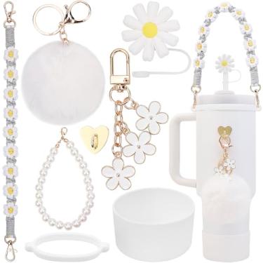 Imagem de Acessórios de copo para Stanley Copo de 850 g 1,134 g com alça - alça de alça de garrafa de água, bota de copo de silicone, conjunto de pingentes de chaveiro de pérola personalidade, tampa de