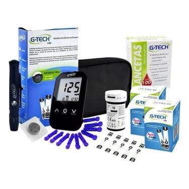 Imagem de Kit Aparelho Medidor De Glicemia Completo com 100 Tiras + 100 Lancetas