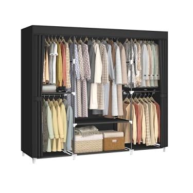 Imagem de MOGELAFOO Suporte para roupas, armário portátil, armário de grande capacidade de 164 cm, organizador de armazenamento de roupas com 6 prateleiras e 5 varões de suspensão, fácil de montar, preto,