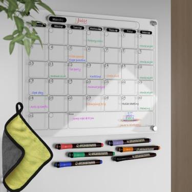 Imagem de Acrylic Magnetic Dry Erase Calendar for Fridge Clear Monthly Whiteboard Planner Erasable Planning Board Black 16" x 12" w/ 6 Dark Color Wet Erase Marker