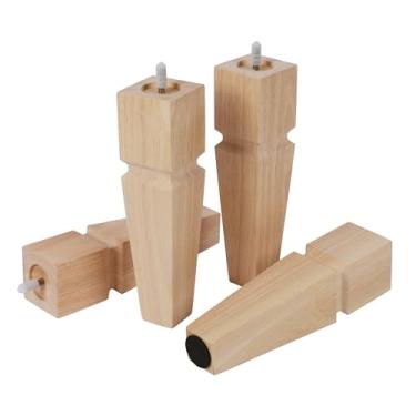 Imagem de Conjunto de 4 pernas de móveis de madeira quadrada - Pés de substituição de madeira para sofá, cama, banco, cômoda, peças de madeira de borracha para mesa, sofá, cadeiras de pernas de madeira
