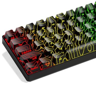 Imagem de XVX Teclas pretas topográficas brilhantes através de teclas, conjunto de teclas para jogos retroiluminadas com perfil OEM, teclas de teclado impressas laterais adequadas para 60% 65% 75% 80% 96% 100%