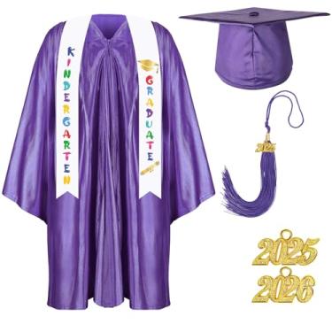 Imagem de Foaincore 2023 Ano Pré-Escolar e Jardim de Infância Vestido de Formatura Conjunto de Borla com Pingente 2023 Estola Impressa para Presente de Formatura Infantil (Roxo, 27)