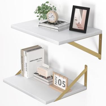 Imagem de Heimlove Prateleiras flutuantes profundas para parede, 40,6 cm L x 30 cm D, conjunto de 2 prateleiras flutuantes largas para sala de estar, cozinha, escritório, quarto e decoração, com suporte dourado