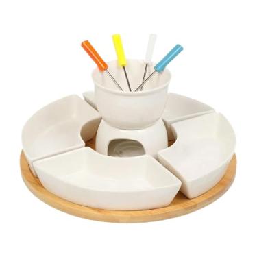 Imagem de Ioensy Conjunto de aquecedores de manteiga de cerâmica, tigela de panela quente derretida, panela de fondue em pote de caldeirão com 4 garfos, panela de, a