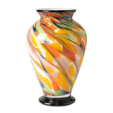 Imagem de Vaso Vaso de vidro gradiente retrô - 11,72 "de altura, vaso de vidro colorido de boca larga para peça central de mesa de jantar, entrada, sala de estar, decoração de casamento Vaso de flores(Orange)