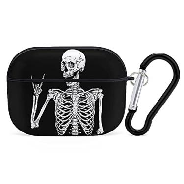 Imagem de YouTary Capa com estampa hippie boho de caveira de esqueleto rock and roll, compatível com Airpods Pro, com chaveiro, capa de fone de ouvido, unissex, à prova de choque, com carregamento sem fio,