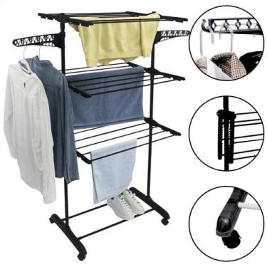 Imagem de Varal De Chão Vertical Para Roupas 3 Andares Dobrável Portátil Grande 