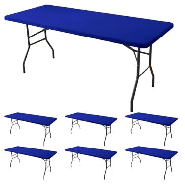Imagem de Enjoyidea Capa de mesa elástica de 1,2 m - pacote com 6 toalhas de mesa de elastano azul royal - toalhas de mesa elásticas dobráveis de 1,2 m para piquenique ao ar livre, acampamento, sala de jantar,