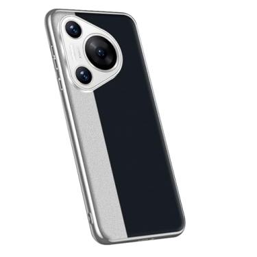 Imagem de LYJSMGZ Capa antiqueda para Huawei Pura 70 Ultra/70 Pro/70 Pro+/70, bordas banhadas a prata, capa de couro minimalista ultrafina, verde, 70 Pro+