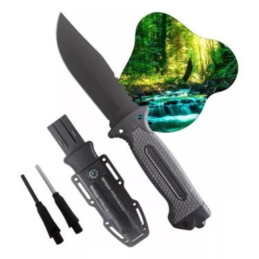Imagem de Faca Potente Com Bainha  Bussola, Amolador, Apito, Pederneira E quebra