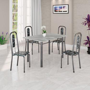 Imagem de Conjunto de Mesa Tubular 120cm X 75cm Tampo Granito Topázio com 4 Cadeiras Lívia Preto/Prata