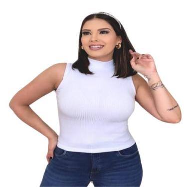 Imagem de Blusa Feminina Regata Gola Alta Malha Caneladinho - RS, Unico, Branco