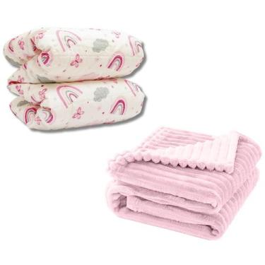 Imagem de Cobertor Kit 2pçs Bebê Wave Berço Rosa e Edredom Arco Íris - Neném Na 