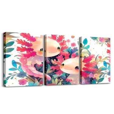 Imagem de jejeloiu Linda imagem axolotl decoração de parede para decoração de casa 30,5 cm x 40,6 cm 3 peças de desenho animado salamandra escritório decorações de arte pôsteres kawaii Ocean SeaLife arte de