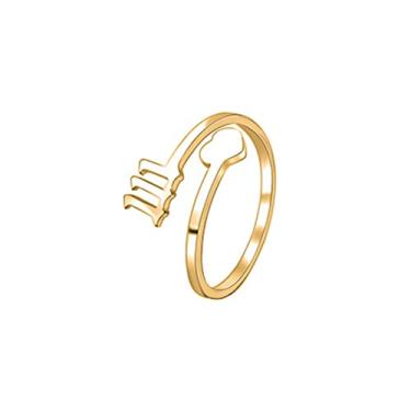 Imagem de COLORFUL BLING Anel delicado de ouro/prata amor coração anjo da sorte anel ajustável aliança de casamento aniversário anéis de compromisso para mulheres amizade bonito numerologia joias, Metal,