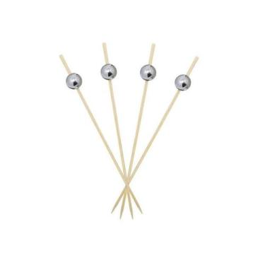 Imagem de Kit 200 Espetinhos Bolinha Prata Petiscos Festas Decoração - Kuni
