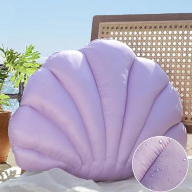 Imagem de YRXRUS Travesseiro de concha para ambientes externos, roxo-claro, travesseiros impermeáveis de 33 x 25 cm para praia, pátio, móveis, sofá, jardim, varanda, sofá, decoração de casa, presente de