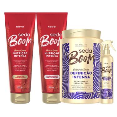 Imagem de Kit Seda Boom: Shampoo Nutrição 250ml + Cond. 250ml + Creme 1kg + Emulsão 350ml