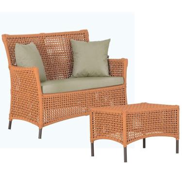 Imagem de 1 Sofá E Mesa Igapó Alumínio Marrom Corda Náutica E7 Trama Terra Cota