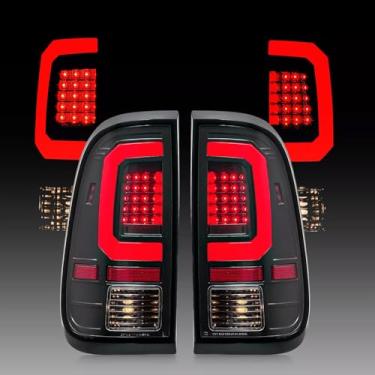 Imagem de Para Ford F250 F350 F450 2008-2016 Conjunto de lâmpada traseira de luzes traseiras, lâmpada de freio de substituição de tubo C interno vermelho lente transparente alojamento preto