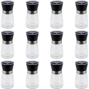 Imagem de Kit 12 Moedores de Sal e Pimenta Lyor 170ml Vidro Moinho de Cerâmica e