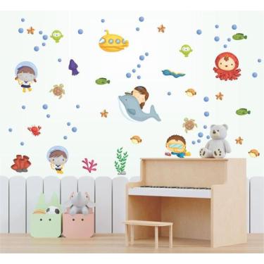 Imagem de Adesivo De Parede Infantil Crianças No Fundo Do Mar - Colakoala Adesiv