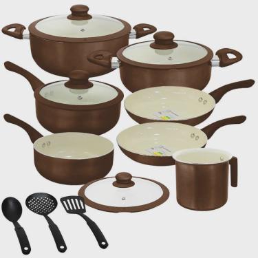 Imagem de Jogo Panelas Induçao Revestimento Cerâmica Roma Marrom Plus