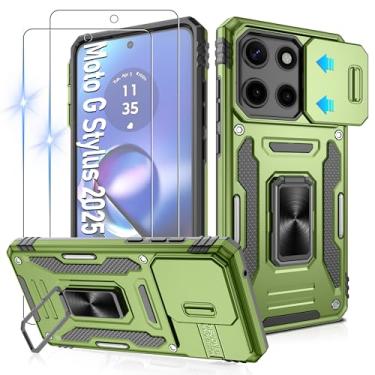 Imagem de Gritup Capa para Moto G Stylus 5G 2025 com capa de câmera deslizante | Pacote com 2 protetores de tela HD | Suporte de metal giratório de 360° | Proteção à prova de choque de grau MIL-(padrão militar