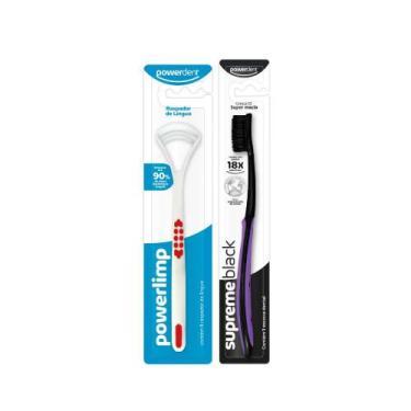 Imagem de Kit Escova de Dente Supreme Black + Raspador de Língua - Powerdent, Ro