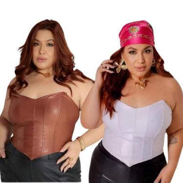 Imagem de Kit 2 Croppeds Corset Plus Size Feminino sem alça Com Bojo Ponta De Bi