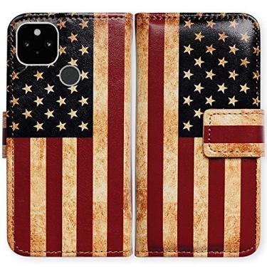 Imagem de Capa Bcov para Google Pixel 5, capa carteira de couro com bandeira americana retrô com compartimento para cartão e suporte para Google Pixel 5