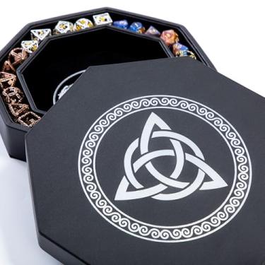 Imagem de DND Dice Tray - Premium 8 Inch Dice Tray Dungeons and Dragons - Exquisitely Detailed Silver World Tree & Triquetra Design - Perfect RPG Dice Rolling Tray with D&D Dice Box Storage to Protect Dice