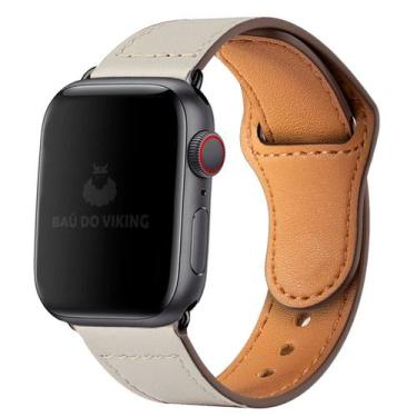 Imagem de Pulseira Couro Fecho Botão Pino Compatível com Apple Watch - Baú do Vi