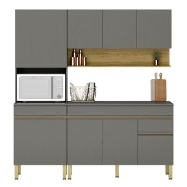 Imagem de Conjunto de Armarios Modulados Line com 8 Portas e 1 Gaveta Gris/freijo