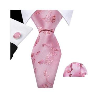 Imagem de Conjunto de Abotoaduras e Gravata Masculina - Seda Pêssego Coral Rosa 