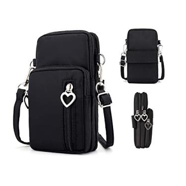 Imagem de Pequena bolsa tiracolo para celular bolsa de ombro carteira braçadeira para iPhone 8 7 6 Plus/Galaxy S10 S9 S8 Plus A10 A20 A50 J7 Star/LG Stylo 4/V40/G7 ThinQ/Google Pixel 3a/Sony Xperia XZ2/XA2, Preto