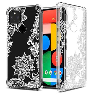 Imagem de GREATRULY Capa floral transparente Pixel 5 para mulheres/meninas, linda capa para celular para Google Pixel 5 (2020), design floral fino, transparente, à prova de quedas, capa de silicone de TPU (poliuretano termoplástico), FL-S