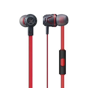 Imagem de Fones de ouvido Phiaton C450S com fio para fones de ouvido de graves extremos com microfone e controle remoto em linha, Vermelho