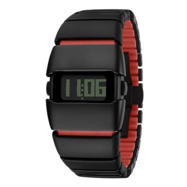 Imagem de BENLYDESIGN Relógio de pulso exclusivo de metal, relógios digitais masculinos de aço inoxidável, relógios Y2K para homens, à prova d'água 30 m, Preto, vermelho